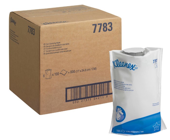 7783 Дезинфицирующие салфетки Kleenex, 6 блоков х 100 л, 22 × 19 см, белые