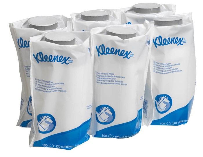 7783 Дезинфицирующие салфетки Kleenex, 6 блоков х 100 л, 22 × 19 см, белые
