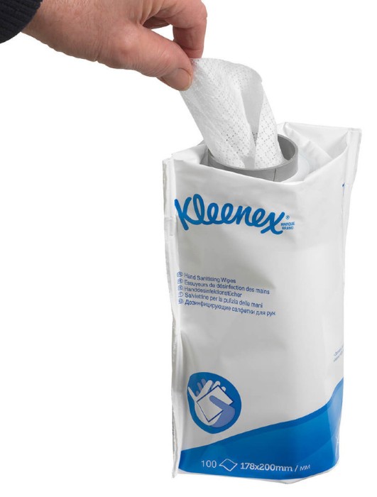 7783 Дезинфицирующие салфетки Kleenex, 6 блоков х 100 л, 22 × 19 см, белые