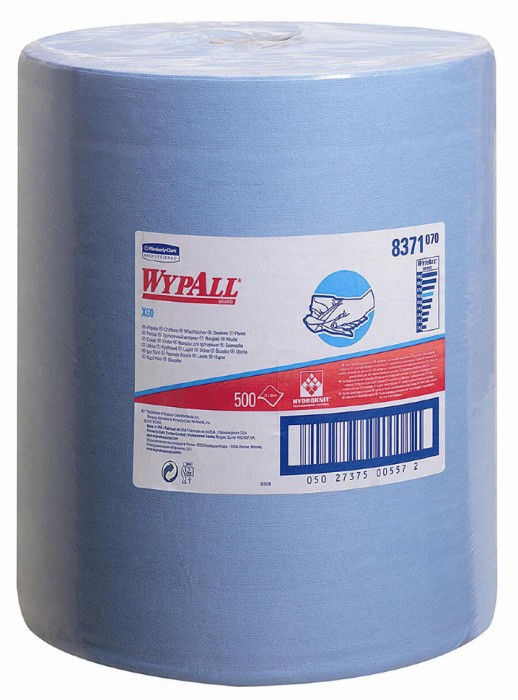 8371 Нетканый протирочный материал WypAll X60, 1 рул. х 500 л, 38 × 31.5 см, голубой, 63 г/м²