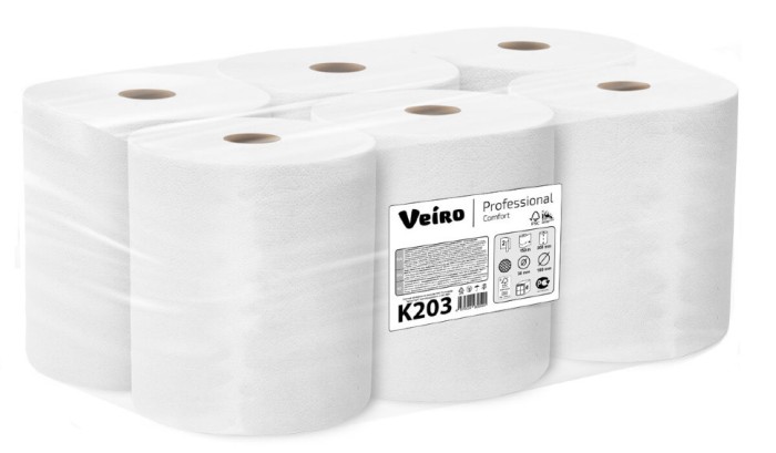 K203 Бумажные полотенца в рулонах Veiro Professional Comfort, 6 рул. х 150 м, двухслойные, белые, 40 г/м²