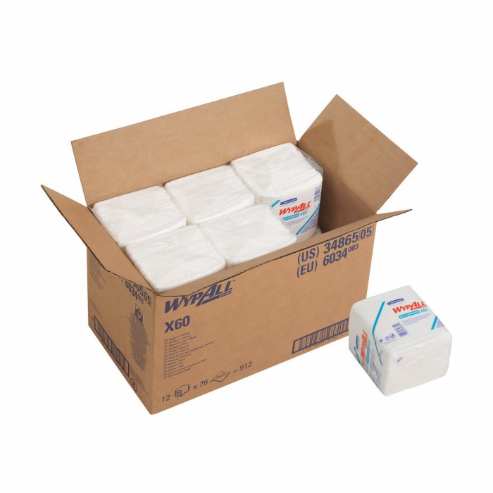 6034 Нетканый протирочный материал WypAll X60, 12 пач. х 76 л, 31.7 × 30.5 см, белый, 63 г/м²
