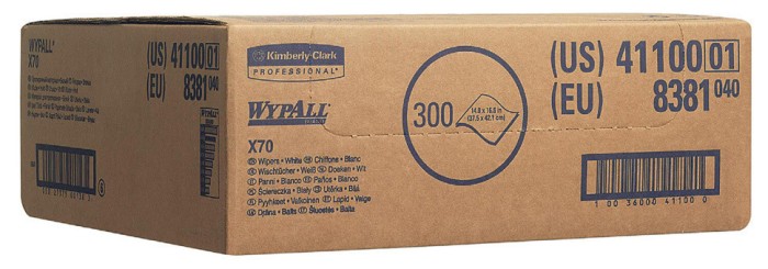 8381 Нетканый протирочный материал WypAll X70, 1 кор. х 300 л, 42.2 × 37.8 см, белый, 71,5 г/м²