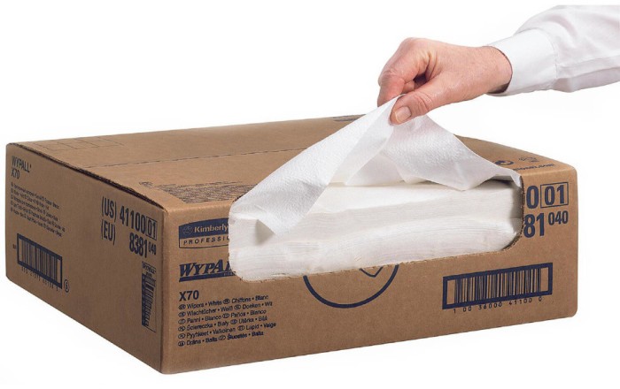 8381 Нетканый протирочный материал WypAll X70, 1 кор. х 300 л, 42.2 × 37.8 см, белый, 71,5 г/м²