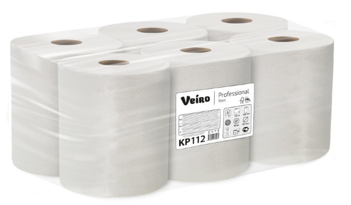 KP112 Бумажные полотенца в рулонах Veiro Professional Basic, 6 рул. х 172 м, двухслойные, натурального цвета