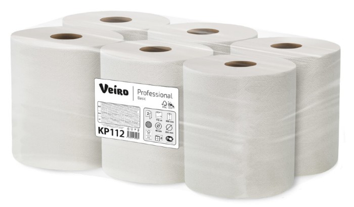 KP112 Бумажные полотенца в рулонах Veiro Professional Basic, 6 рул. х 172 м, двухслойные, натурального цвета