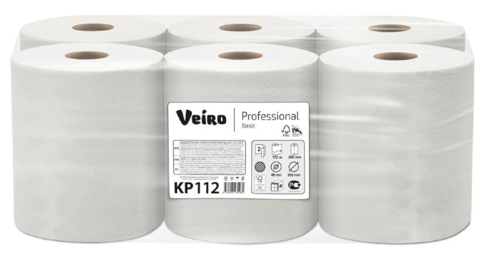 KP112 Бумажные полотенца в рулонах Veiro Professional Basic, 6 рул. х 172 м, двухслойные, натурального цвета