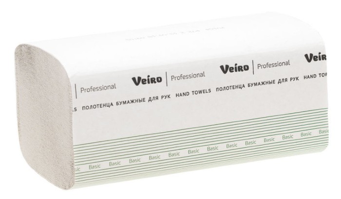 KV104 Бумажные полотенца в пачках Veiro Professional Basic, 20 пач. х 250 л, 21 × 21.6 см, однослойные, цвет натуральный, 33 г/м²