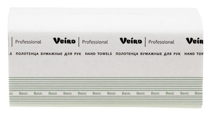 KV104 Бумажные полотенца в пачках Veiro Professional Basic, 20 пач. х 250 л, 21 × 21.6 см, однослойные, цвет натуральный, 33 г/м²