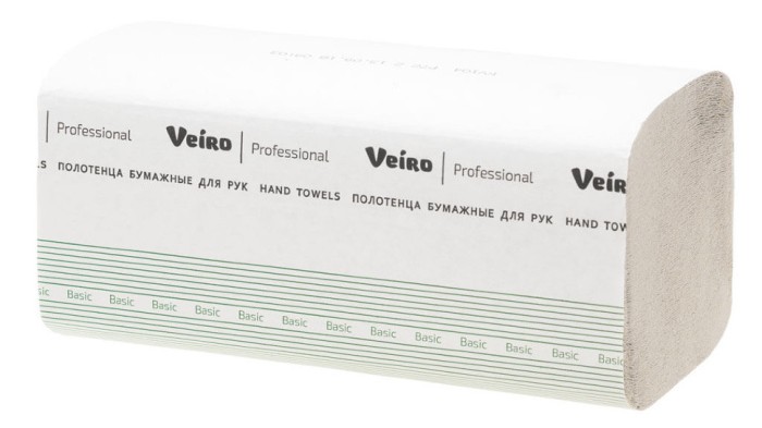 KV104 Бумажные полотенца в пачках Veiro Professional Basic, 20 пач. х 250 л, 21 × 21.6 см, однослойные, цвет натуральный, 33 г/м²