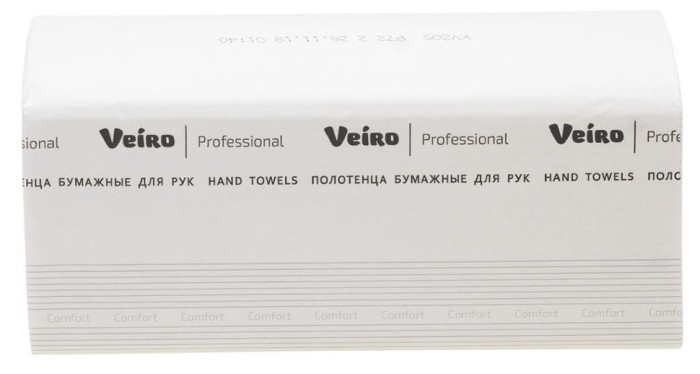 KV205 Бумажные полотенца в пачках Veiro Professional Comfort, 20 пач. х 200 л, 21 × 21.6 см, двухслойные, белые, 40 г/м²