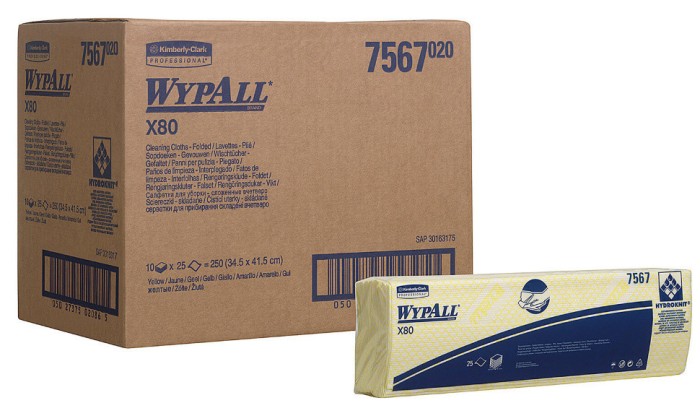 7567 Нетканый протирочный материал WypAll X80, 1 пач. х 25 л, 41 × 33 см, желтый, 129,6 г/м²