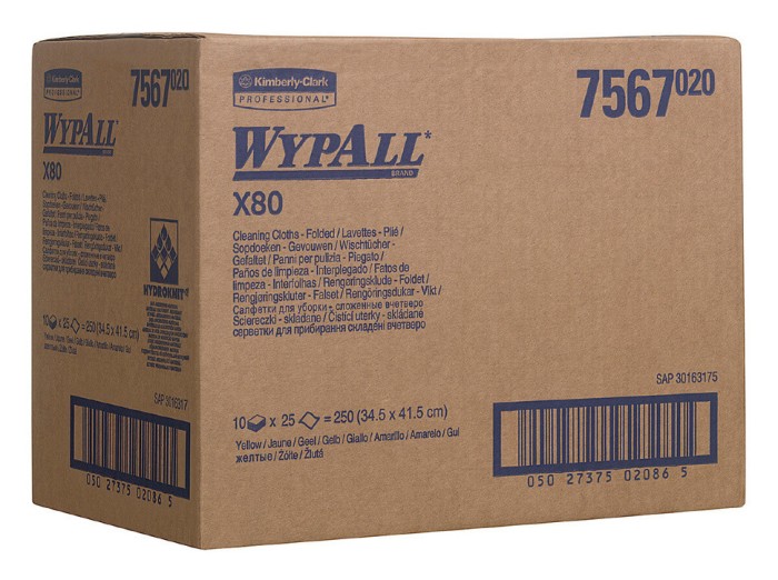 7567 Нетканый протирочный материал WypAll X80, 1 пач. х 25 л, 41 × 33 см, желтый, 129,6 г/м²