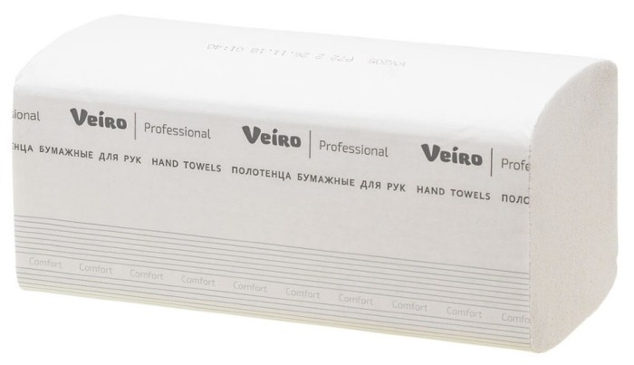 KV210 Бумажные полотенца в пачках Veiro Professional Comfort 20 пач. х 250 л, 21 × 21.6 см, однослойные, цвет белые, 33 г/м²
