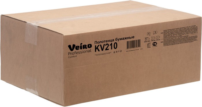 KV210 Бумажные полотенца в пачках Veiro Professional Comfort 20 пач. х 250 л, 21 × 21.6 см, однослойные, цвет белые, 33 г/м²