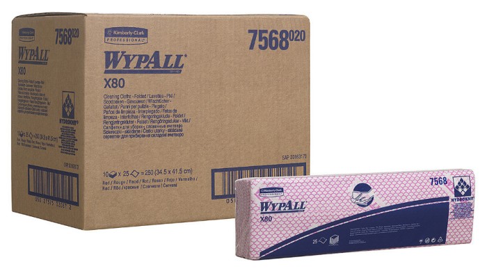 7568 Нетканый протирочный материал WypAll X80, 1 пач. х 25 л, 41 × 33 см, красный, 129,6 г/м²