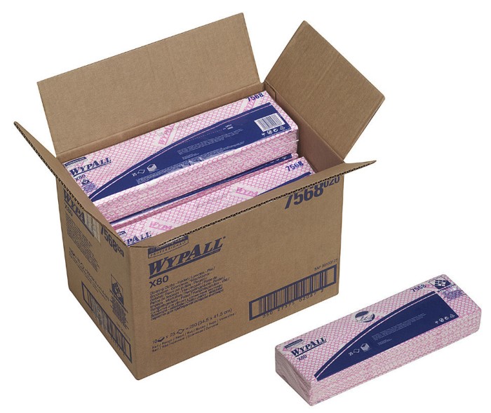 7568 Нетканый протирочный материал WypAll X80, 1 пач. х 25 л, 41 × 33 см, красный, 129,6 г/м²