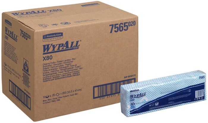 7565 Нетканый протирочный материал WypAll X80, 1 пач. х 25 л, 41 × 33 см, синий, 129,6 г/м²