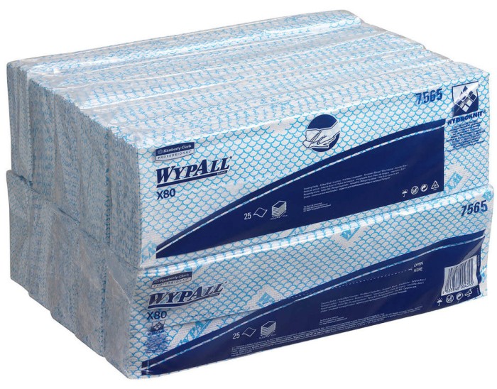 7565 Нетканый протирочный материал WypAll X80, 1 пач. х 25 л, 41 × 33 см, синий, 129,6 г/м²