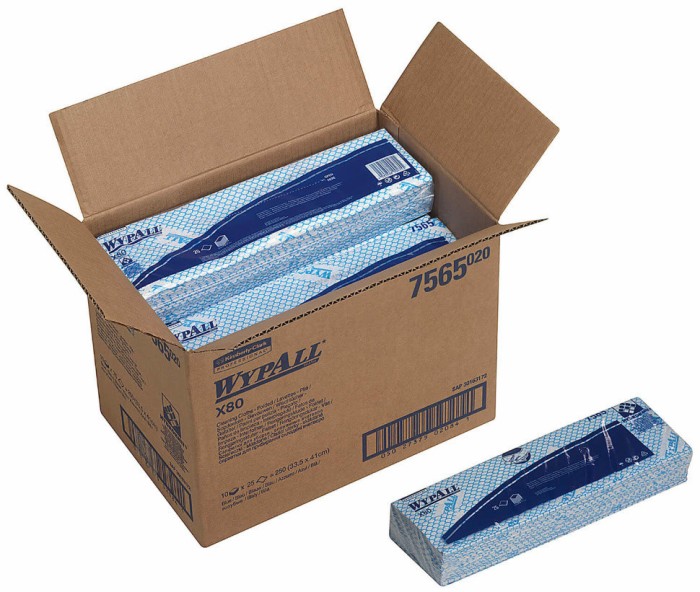 7565 Нетканый протирочный материал WypAll X80, 1 пач. х 25 л, 41 × 33 см, синий, 129,6 г/м²