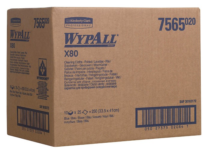 7565 Нетканый протирочный материал WypAll X80, 1 пач. х 25 л, 41 × 33 см, синий, 129,6 г/м²