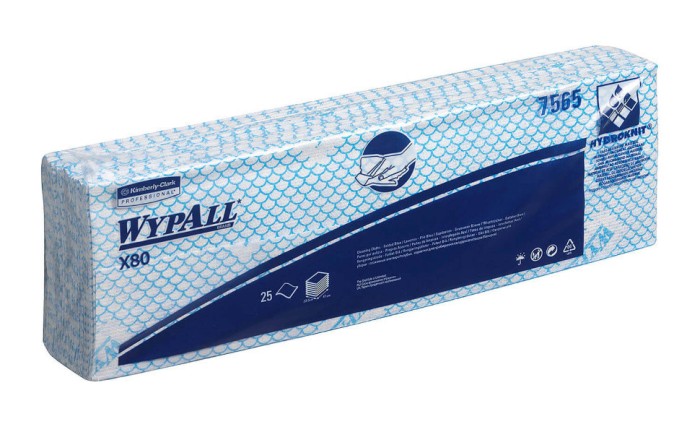 7565 Нетканый протирочный материал WypAll X80, 1 пач. х 25 л, 41 × 33 см, синий, 129,6 г/м²