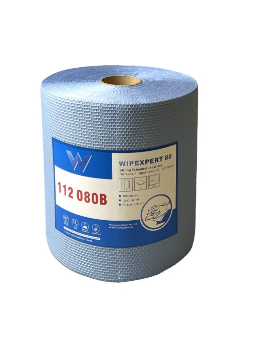112080B Нетканый протирочный материал WIPEXPERT 80 Strong, 1 рул. х 500 л, 31.8 × 34 см, синий, 80 г/м²