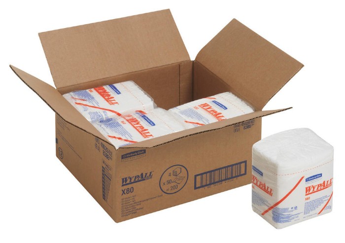 8388 Нетканый протирочный материал WypAll X80, 4 пач. х 50 л, 30.5 × 31.8 см, белый, 105 г/м²