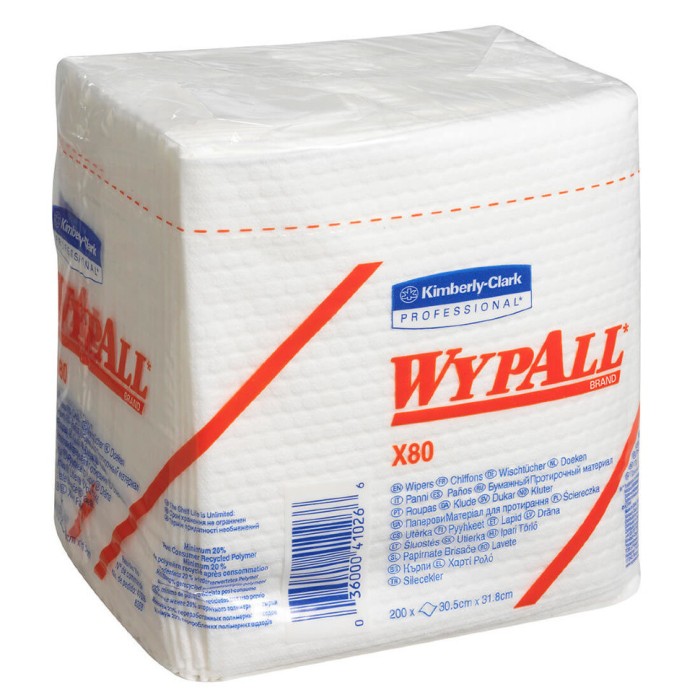8388 Нетканый протирочный материал WypAll X80, 4 пач. х 50 л, 30.5 × 31.8 см, белый, 105 г/м²