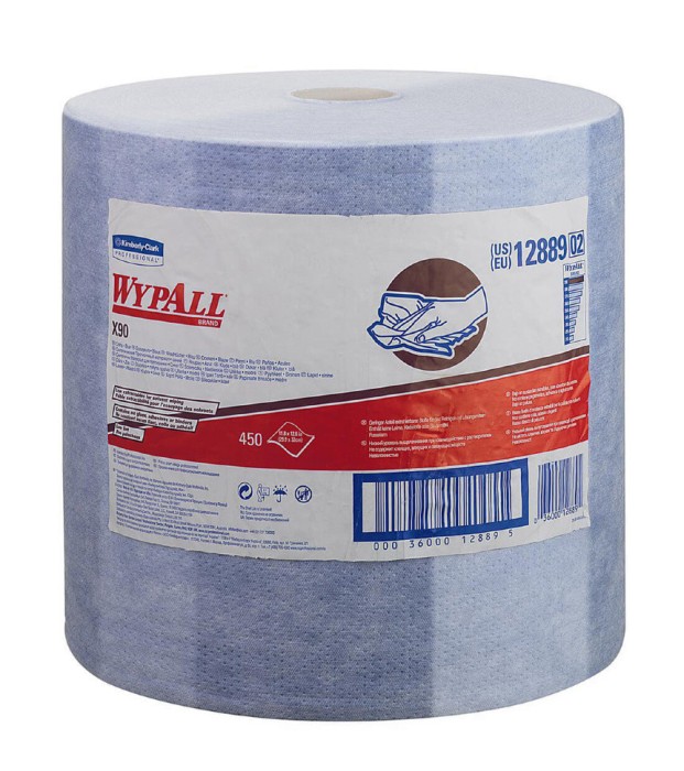 12889 Нетканый протирочный материал WypAll X90, 1 рул. х 450 л, 32 × 30 см, голубой, 90 г/м²