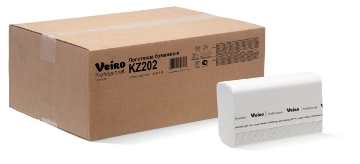 KZ202 Бумажные полотенца в пачках Veiro Professional Comfort, 21 пач. х 200 л, 22.5 × 21.3​ см, двухслойные, белые, 40 г/м²