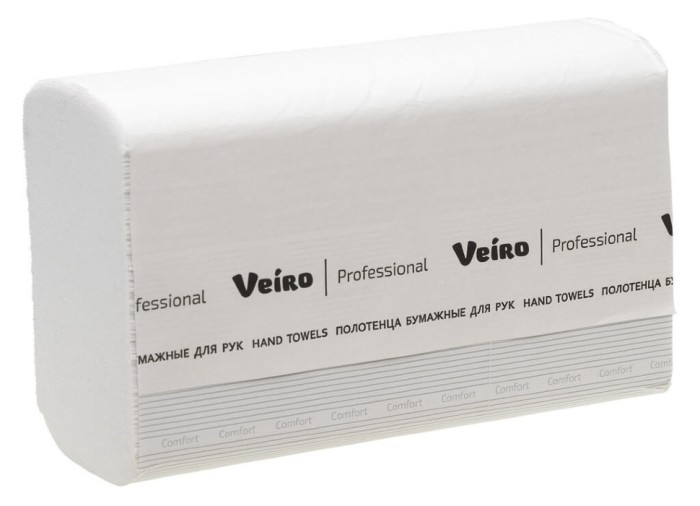 KZ202 Бумажные полотенца в пачках Veiro Professional Comfort, 21 пач. х 200 л, 22.5 × 21.3​ см, двухслойные, белые, 40 г/м²