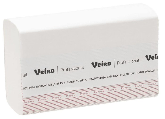 KZ303 Бумажные полотенца в пачках Veiro Professional Premium, 21 пач. х 200 л, 22.5 × 21.3​ см, двухслойные , белые, 40 г/м²