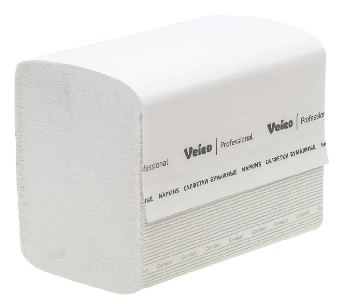 NV211 Салфетки бумажные обеденные Veiro Professional Comfort, 15 пач. х 220 л, 21 × 16.2 см, двухслойные, белые, 34 г/м²