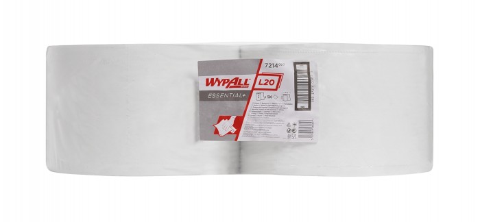 7214 Протирочная бумага WypAll L20 Essential, 2 рул. х 1500 л, 38 × 23 см, однослойная белая, 47 г/м²