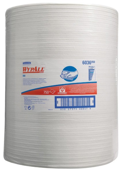 6036 Нетканый протирочный материал WypAll X60, 1 рул. х 750 л, 38 × 42 см, белый, 59 г/м²