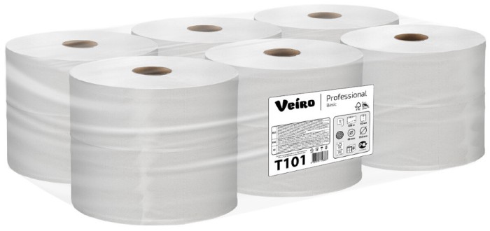 T101 Туалетная бумага в больших рулонах Veiro Professional Basic, 6 рул. х 450 м, однослойная, цвет натуральный, 25 г/м²