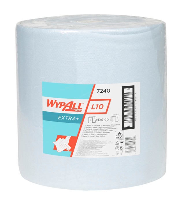 7240 Протирочная бумага WypAll L10 Extra+, 1 рул. х 1000 л, 38 × 33 см, однослойная голубая, 32 г/м²