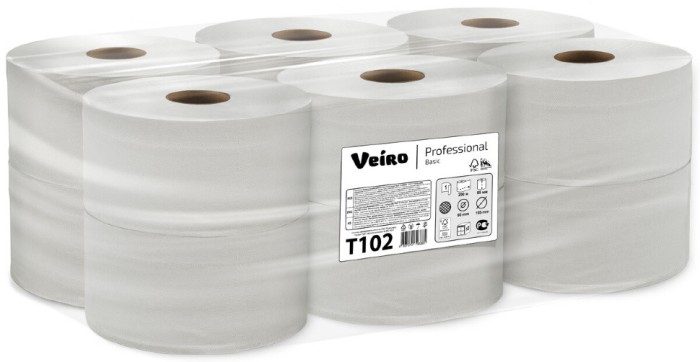 T102 Туалетная бумага в больших рулонах Veiro Professional Basic, 12 рул. х 200 м, однослойная, цвет натуральный, 25 г/м²
