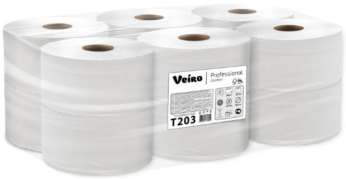 T203 Туалетная бумага в средних рулонах Veiro Professional Comfort, 12 рул. х 200 м, двухслойная, белая, 34 г/м²