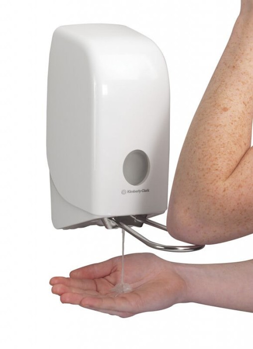 6955 Диспенсер настенный локтевой Aquarius, для жидкого пенного мыла, белый