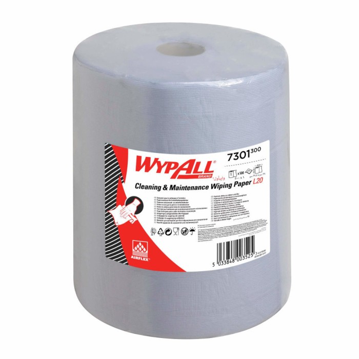 7301 Протирочная бумага WypAll L20, 1 рул. х 500 л, 38 × 33 см, двухслойная голубая, 45,4 г/м²