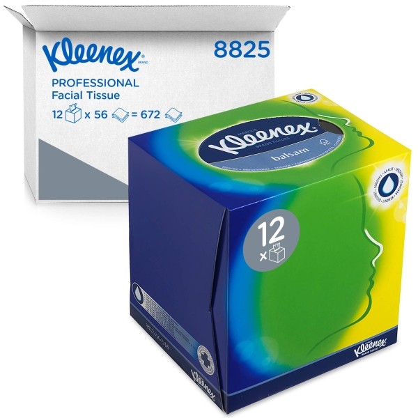 8825 Салфетки косметические для лица Kleenex в кубе, 12 кор. х 56 л, 20 × 20.6 см, трехслойные, белые