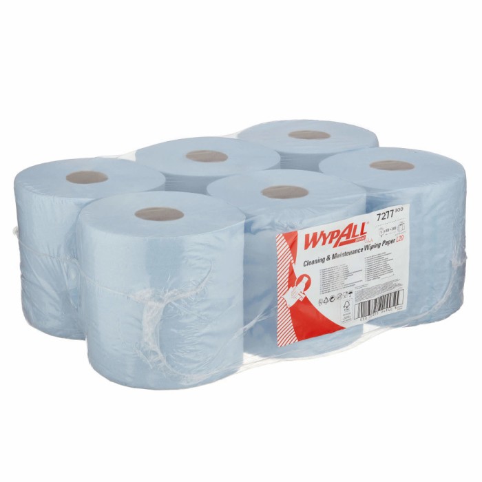 7277 Протирочная бумага WypAll L20, 6 рул. х 400 л, 38 × 19.5 см, двухслойная голубая