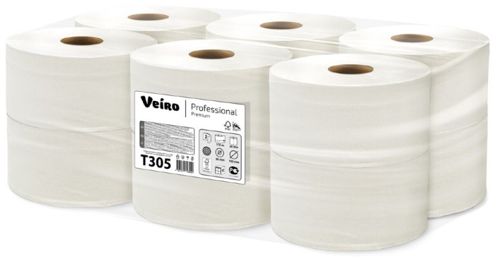 T305 Туалетная бумага в средних рулонах Veiro Professional Premium, 12 рул. х 170 м, двухслойная, белая, 33 г/м²
