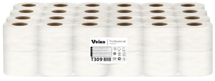 T309 Туалетная бумага в стандартных рулонах Veiro Professional Premium, 48 рул. х 20 м, трёхслойная, белая,  49.5 г/м²
