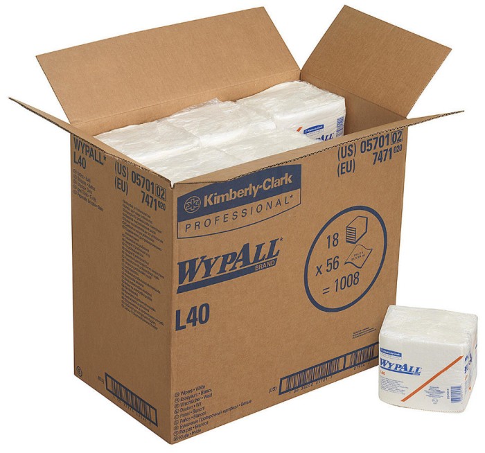 7471 Протирочная бумага WypAll L40, 18 пач. х 56 л, 30.4 × 31.7 см, однослойная белая, 82 г/м²