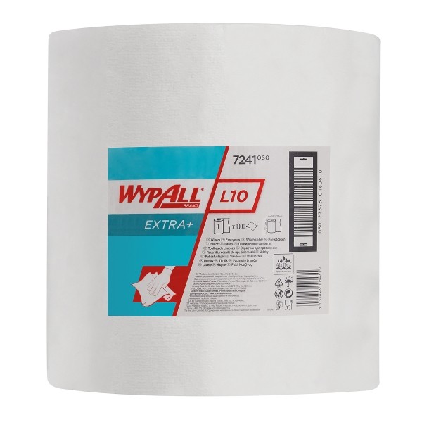 7241 Протирочная бумага WypAll L10 Extra+, 1 рул. х 1000 л, 38.5 × 32.5 см, однослойная белая, 32 г/м²