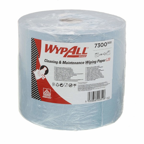 7300 Протирочная бумага WypAll L20, 1 рул. х 500 л, 38 × 23.5 см, двухслойная голубая, 47 г/м²