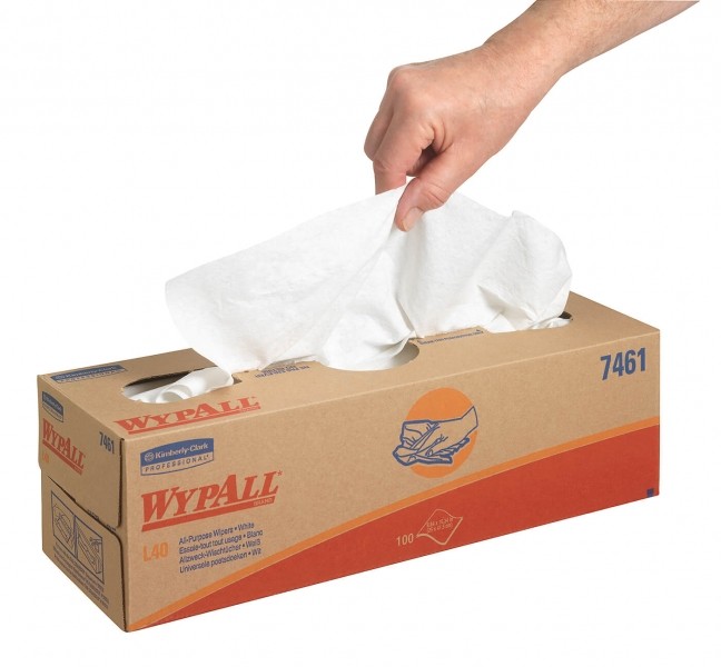 7461 Протирочная бумага WypAll L40, 1 пач. х 100 л, 25 × 41.5 см, однослойная белая, 57 г/м²